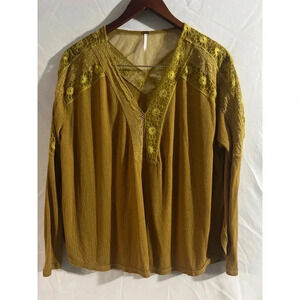 Women's Mustard Lace Detail Top